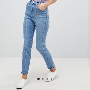 High Waist Slim Mom Jeans with Panel Seams